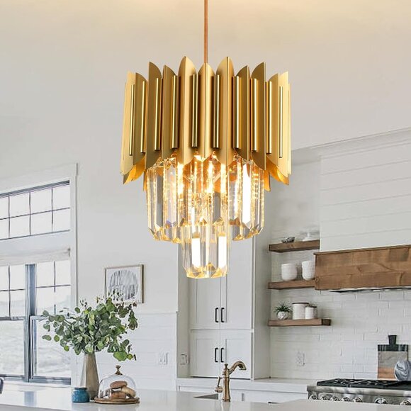 Gold Pendant Light Fixtures Dining Room Chandelier 1Light Gold Crystal Chandelie - Picture 1 of 9